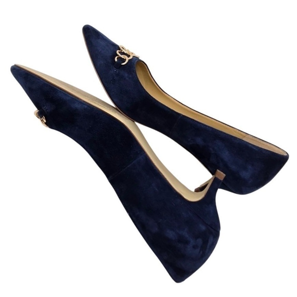 Talbots‎ Navy Suede Kitten Heels Gold Chain Detail Women's Size 9.5M - Picture 8 of 11